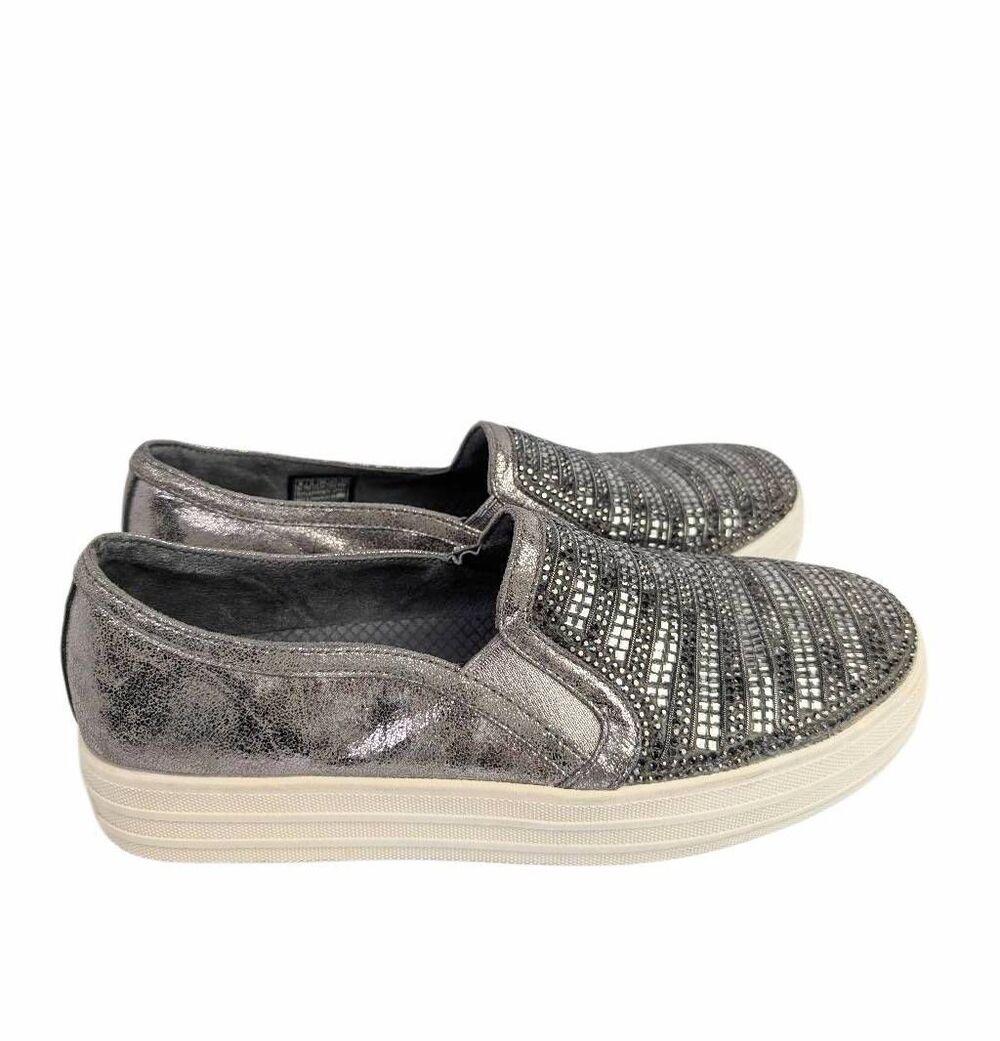 Skechers Street rhinestone silver gunmetal metallic slip on sneaker womens 6 - Picture 2 of 8
